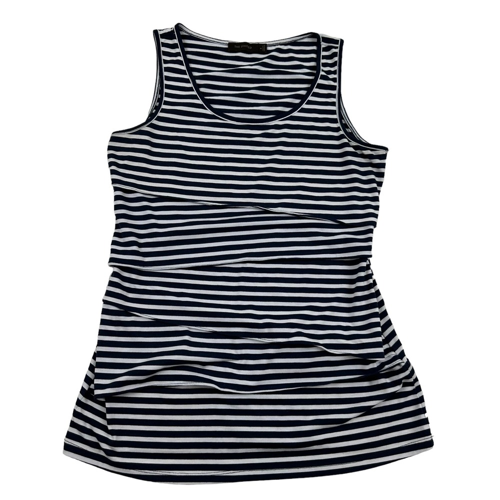 The Limited Navy White Striped Tank Top Sleeveless Blouse Size M Tiered Ruffles